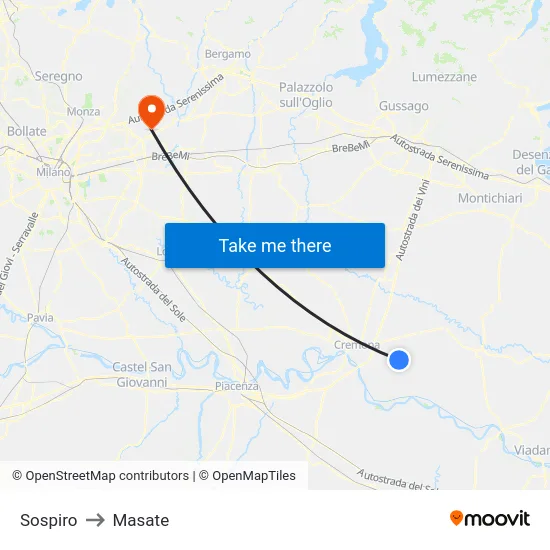 Sospiro to Masate map