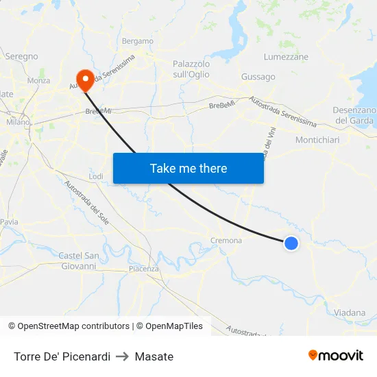 Torre De' Picenardi to Masate map