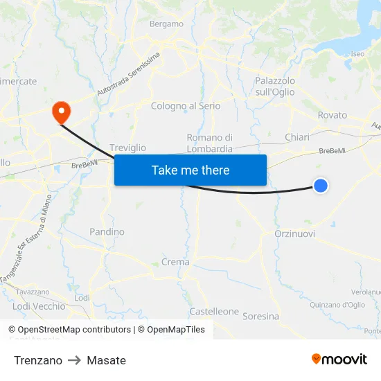 Trenzano to Masate map