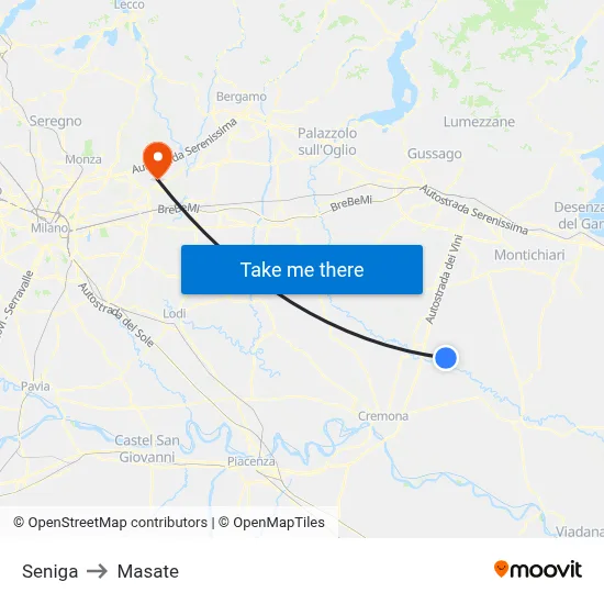 Seniga to Masate map