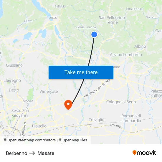 Berbenno to Masate map