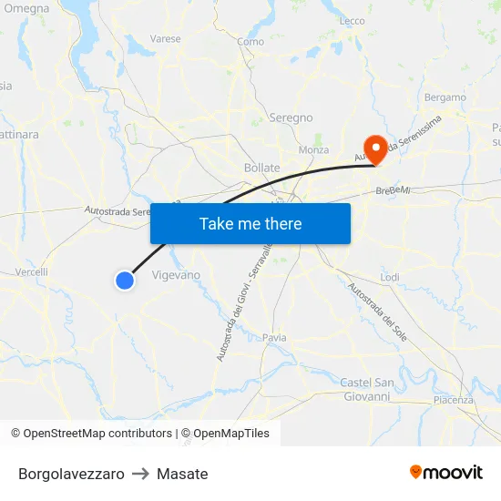Borgolavezzaro to Masate map