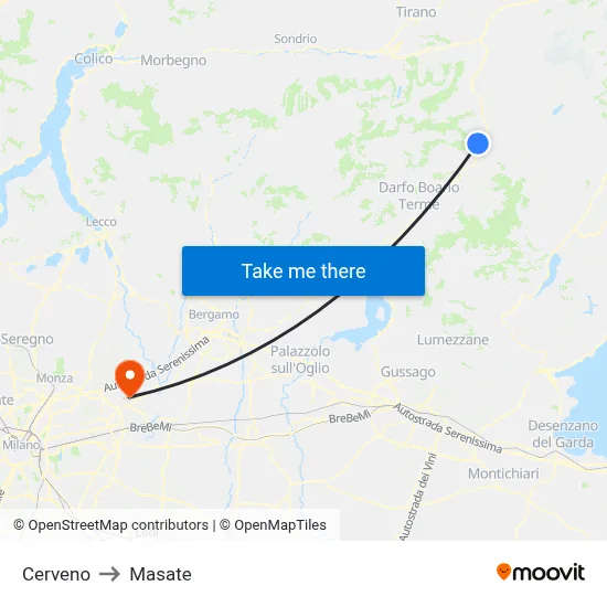 Cerveno to Masate map