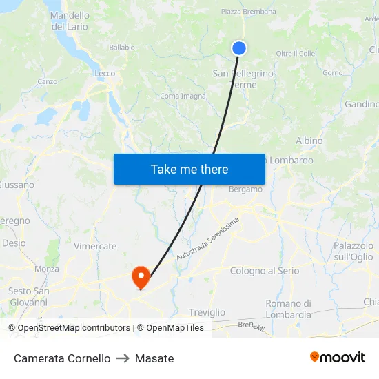 Camerata Cornello to Masate map