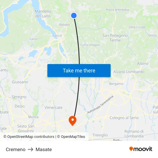 Cremeno to Masate map