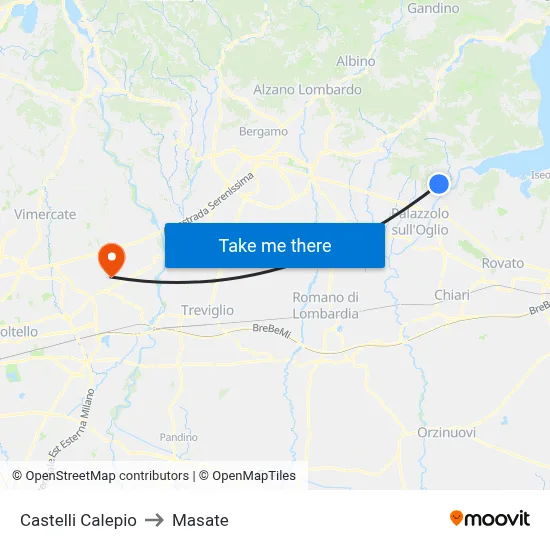 Castelli Calepio to Masate map