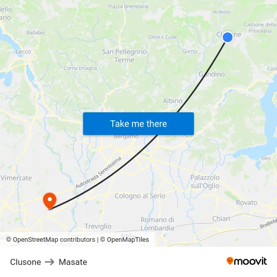 Clusone to Masate map