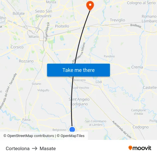 Corteolona to Masate map