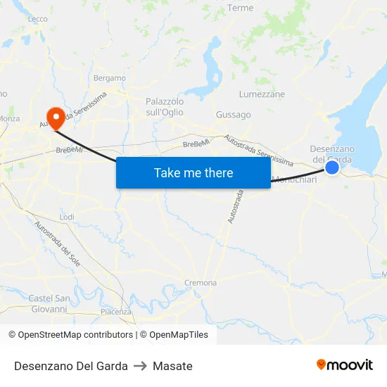 Desenzano del Garda to Masate map