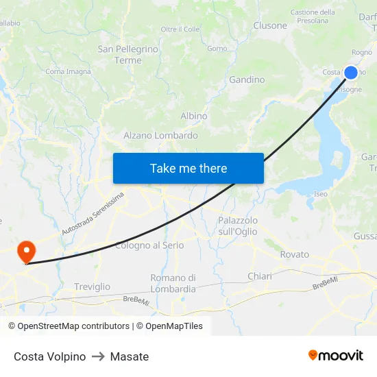 Costa Volpino to Masate map