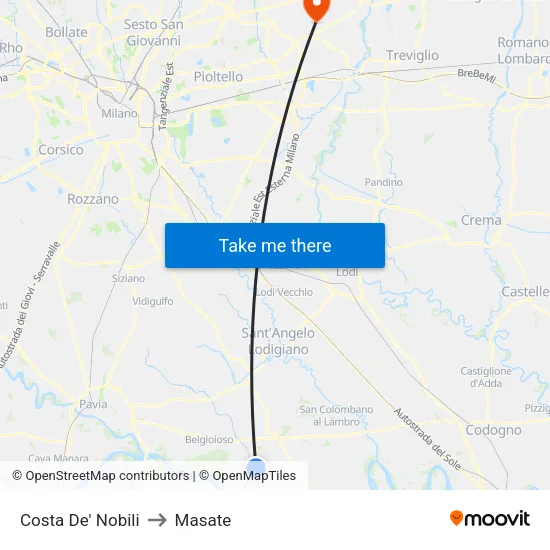 Costa de' Nobili to Masate map