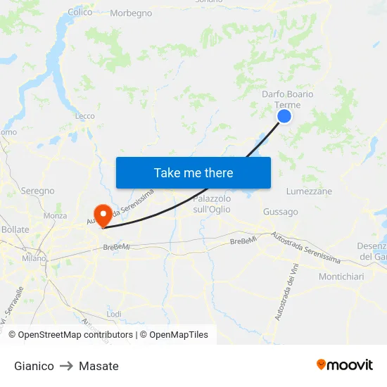 Gianico to Masate map