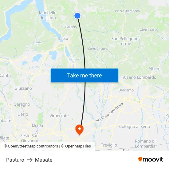 Pasturo to Masate map