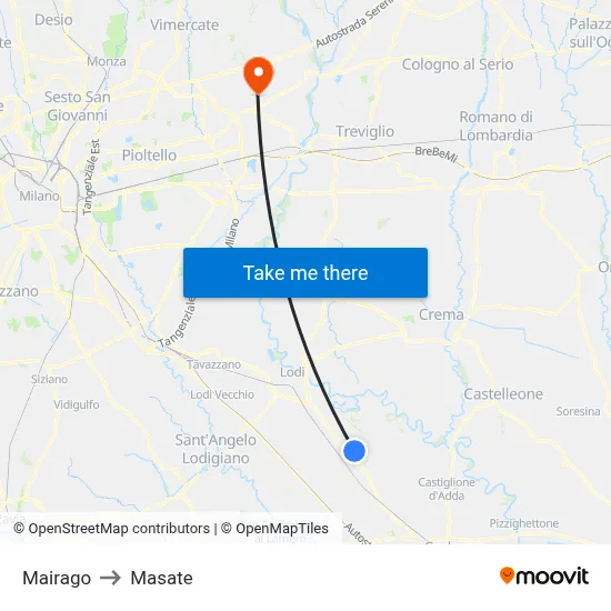Mairago to Masate map