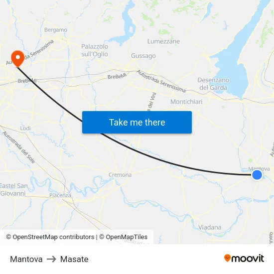 Mantova to Masate map