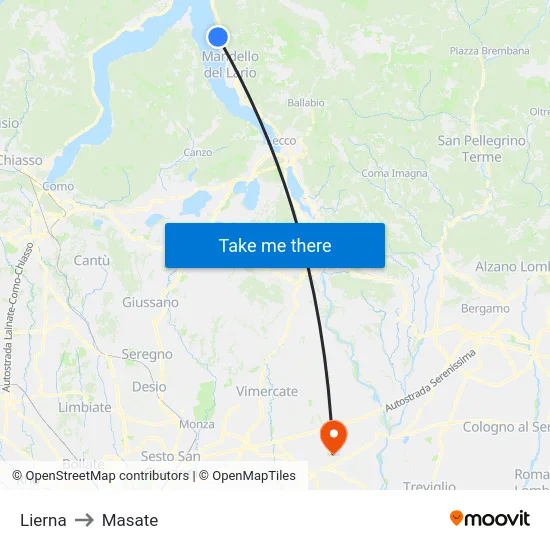 Lierna to Masate map