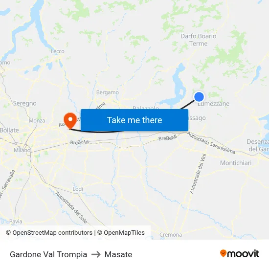 Gardone Val Trompia to Masate map