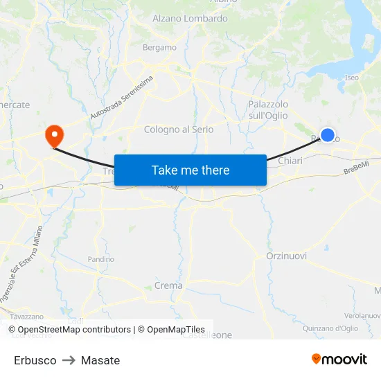 Erbusco to Masate map