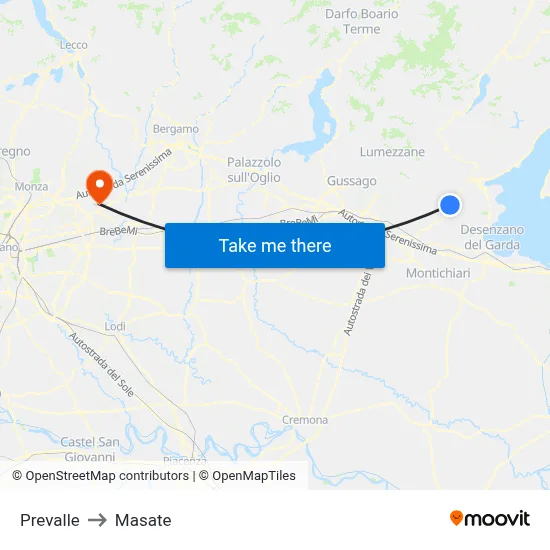 Prevalle to Masate map