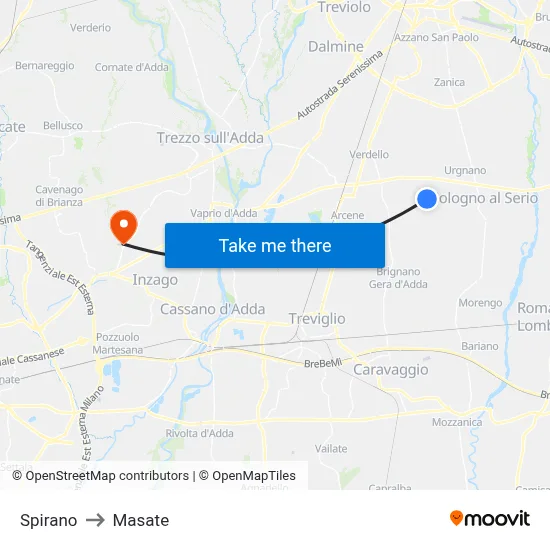 Spirano to Masate map