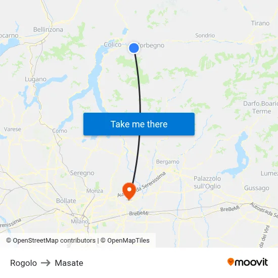 Rogolo to Masate map