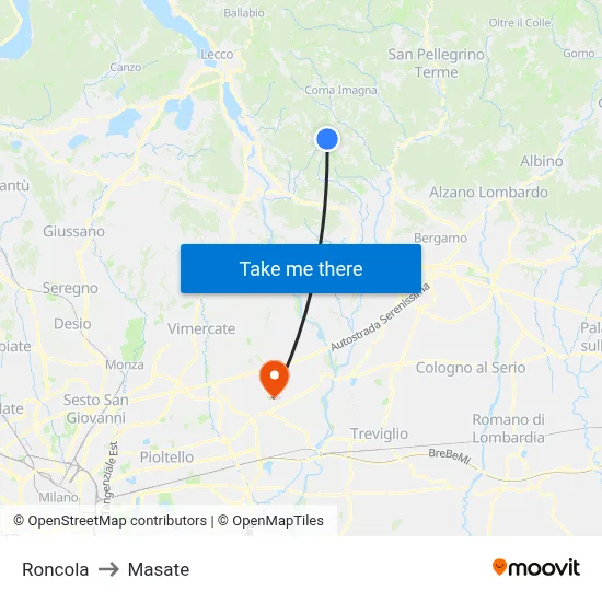 Roncola to Masate map