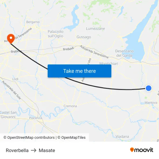 Roverbella to Masate map