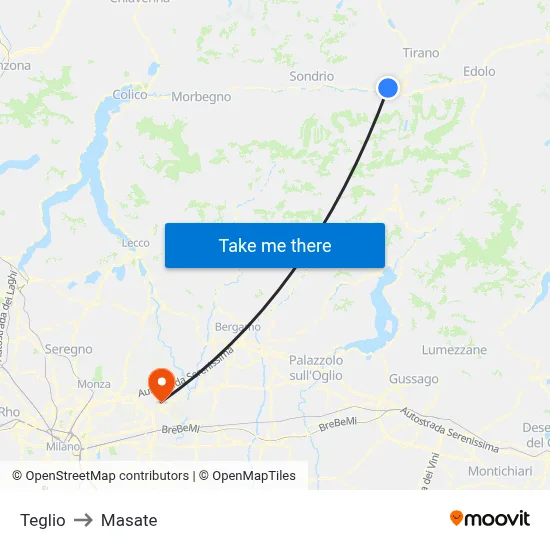 Teglio to Masate map