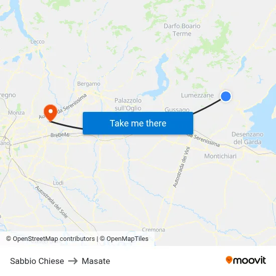 Sabbio Chiese to Masate map