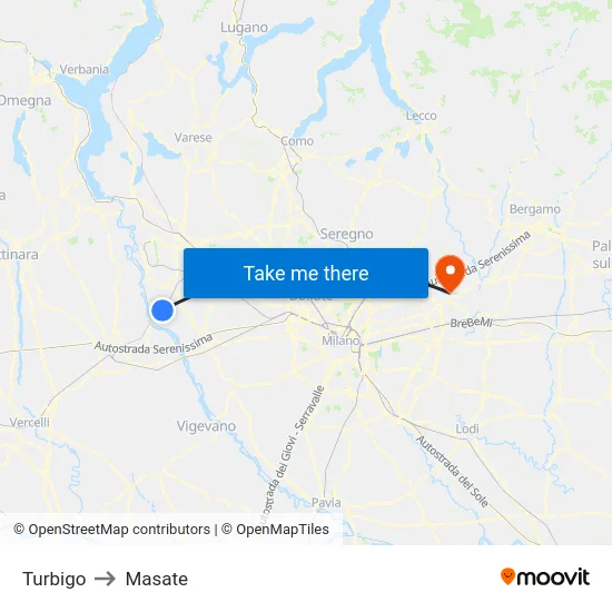 Turbigo to Masate map