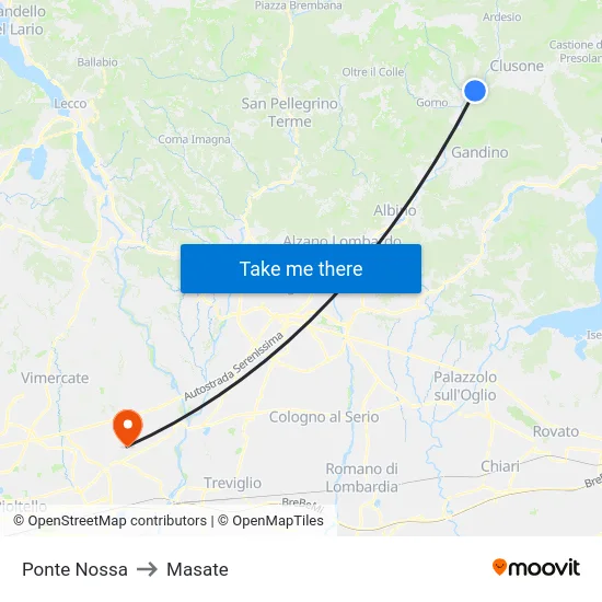 Ponte Nossa to Masate map