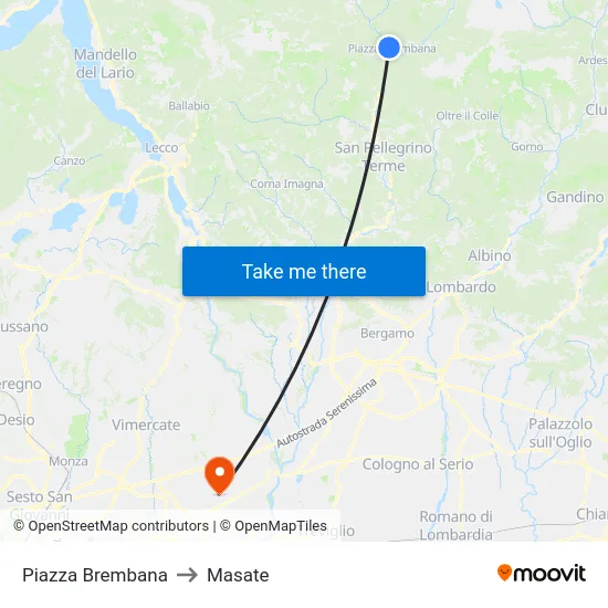Piazza Brembana to Masate map