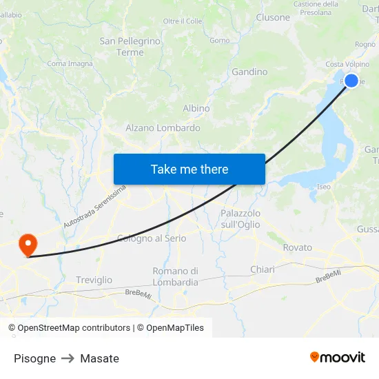 Pisogne to Masate map