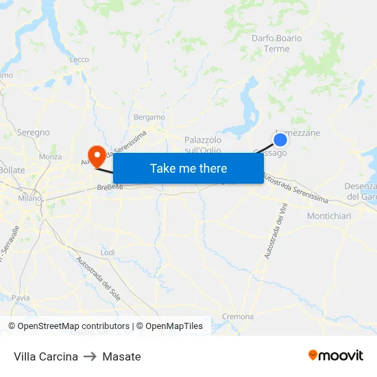 Villa Carcina to Masate map