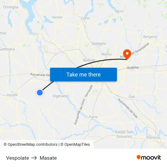 Vespolate to Masate map