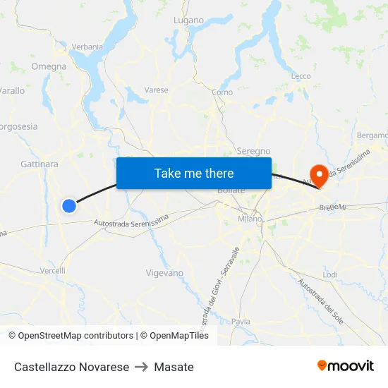 Castellazzo Novarese to Masate map