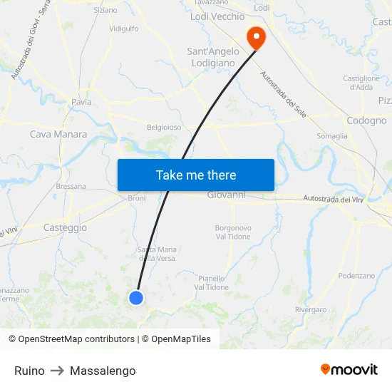 Ruino to Massalengo map