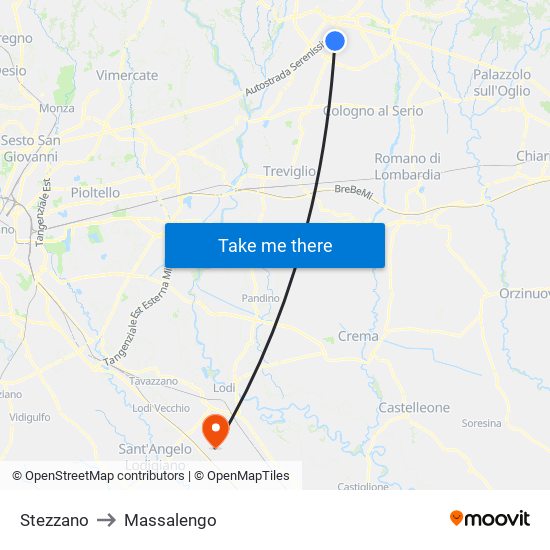 Stezzano to Massalengo map