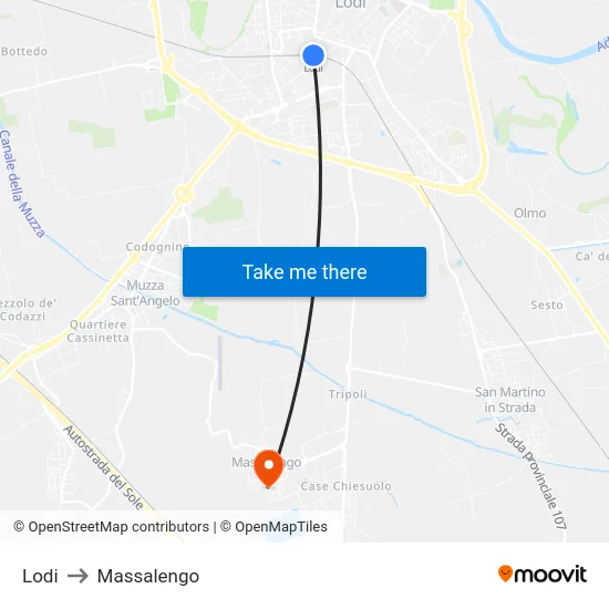 Lodi to Massalengo map
