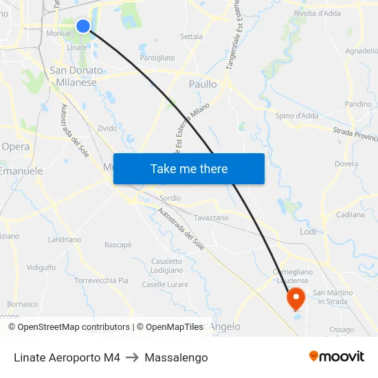 Linate Airport M4 to Massalengo map