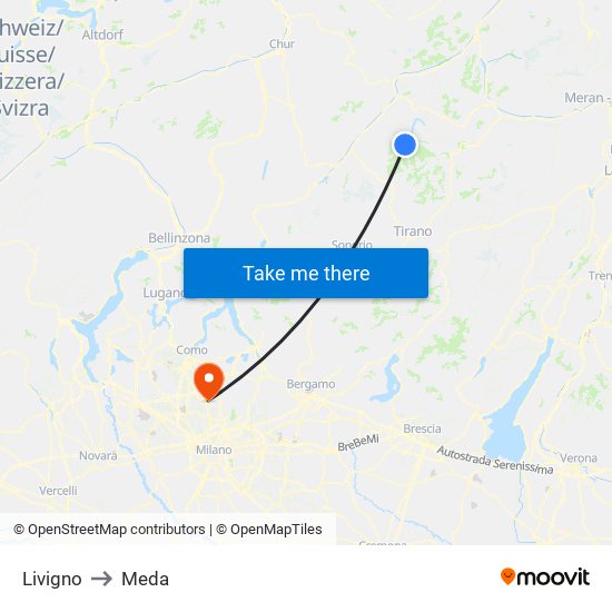 Livigno to Meda map