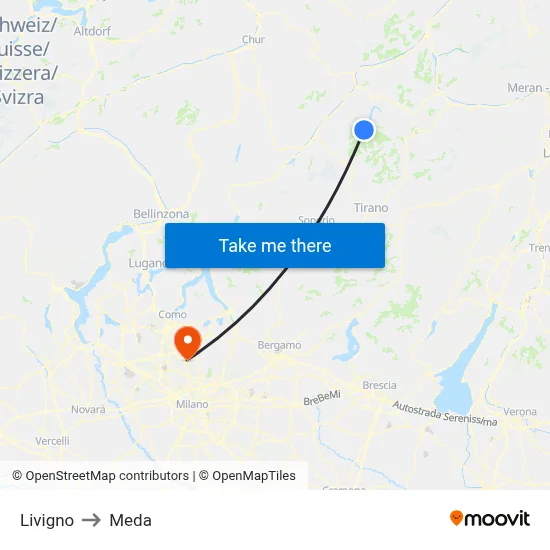 Livigno to Meda map