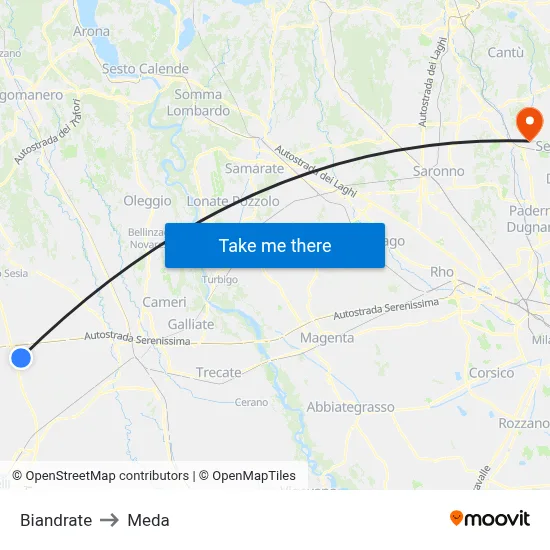 Biandrate to Meda map