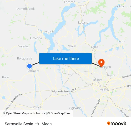 Serravalle Sesia to Meda map
