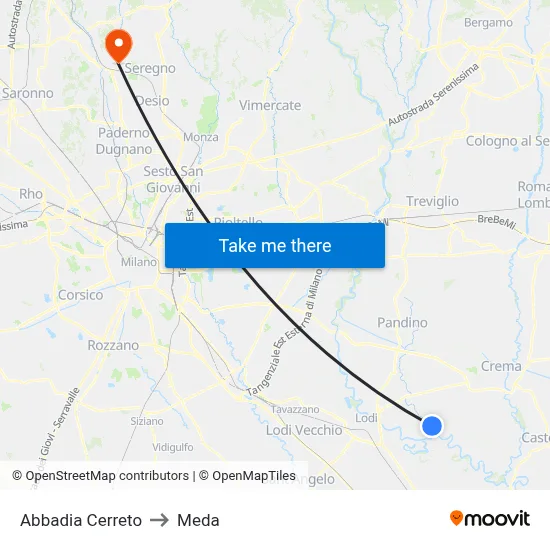 Abbadia Cerreto to Meda map