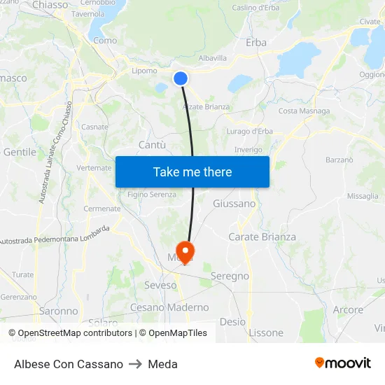 Albese Con Cassano to Meda map