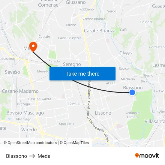 Biassono to Meda map