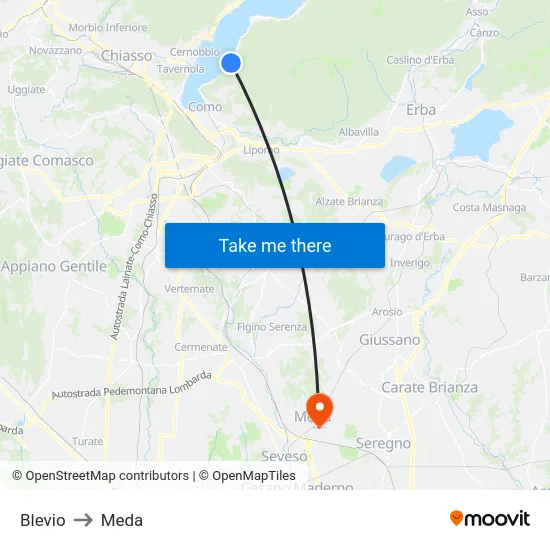 Blevio to Meda map