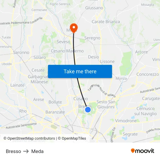 Bresso to Meda map