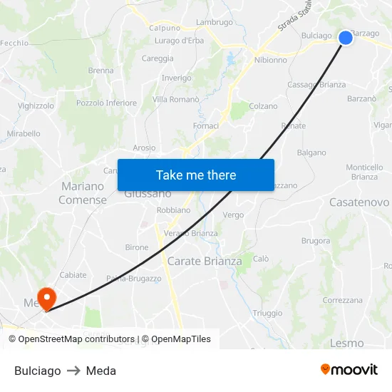 Bulciago to Meda map